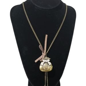 WOMEN'S VINTAGE ANNA SUI GOLD TONE MONEY BAG PENDANT NECKLACE 26"